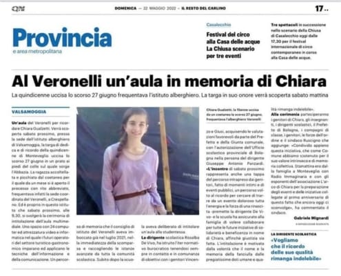 Sensibilizzazione e Incontri nelle scuole 16 Veronelli in ricordo di Chiara